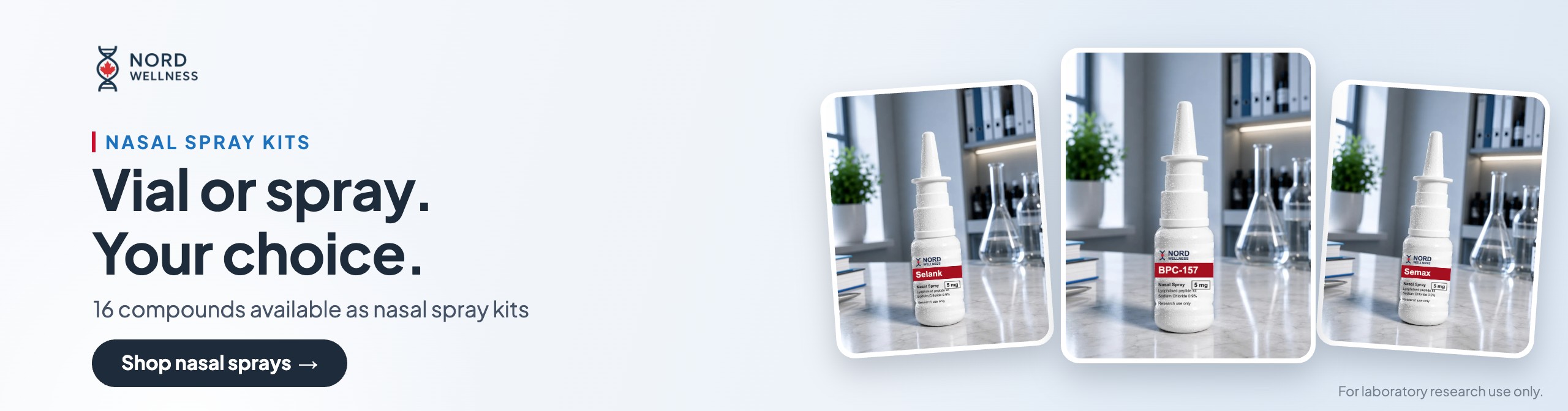 Vial or spray: 16 compounds available as nasal spray kits